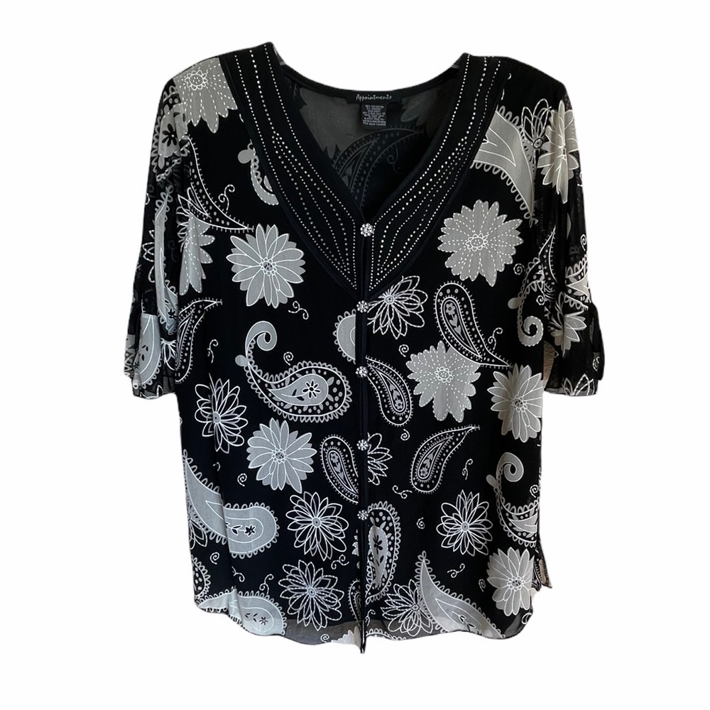 Appointments Sheer black Floral Blouse. Size 2XL